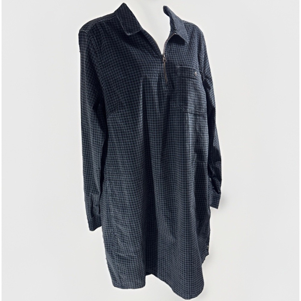 Toad&Co Cruiser Cord Popover Dress Womens Large Houndstooth Corduroy Blue L